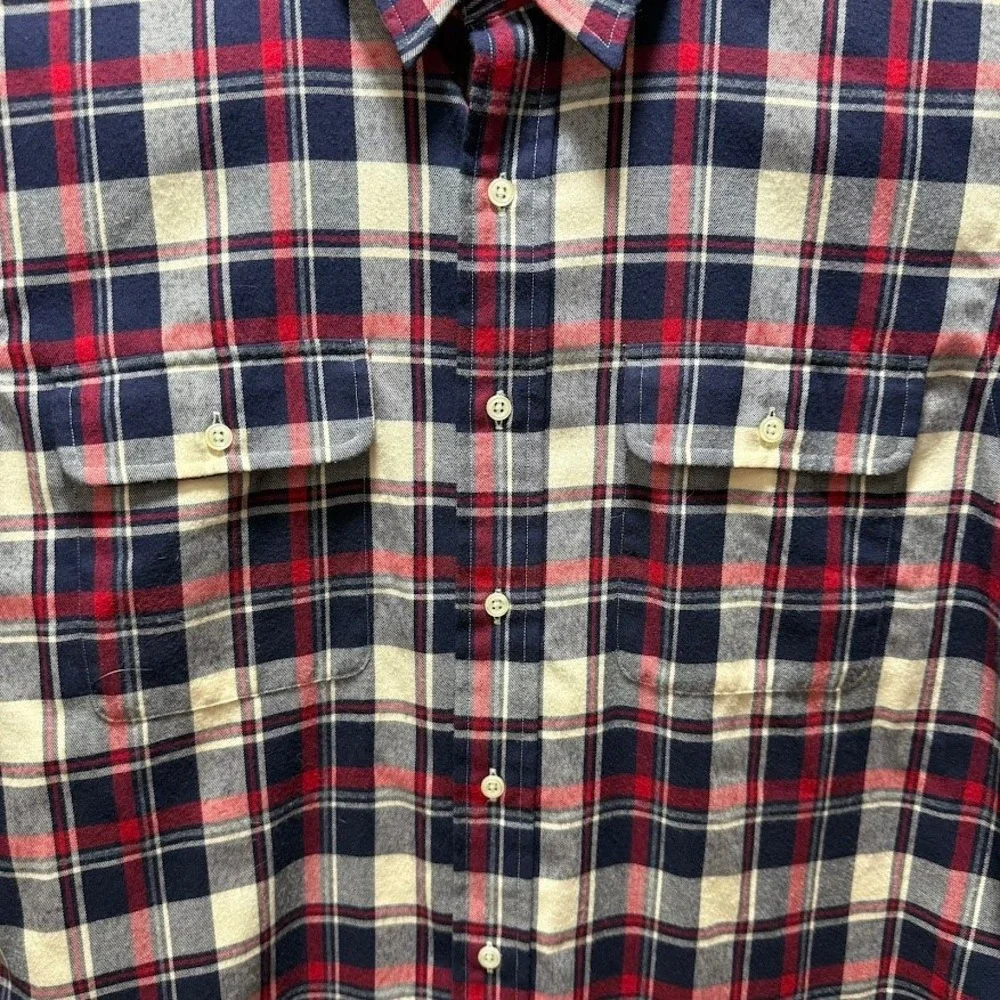 Polo Ralph Lauren Mens Large‎ Classic Fit Plaid Flannel Shirt Navy Red Cotton